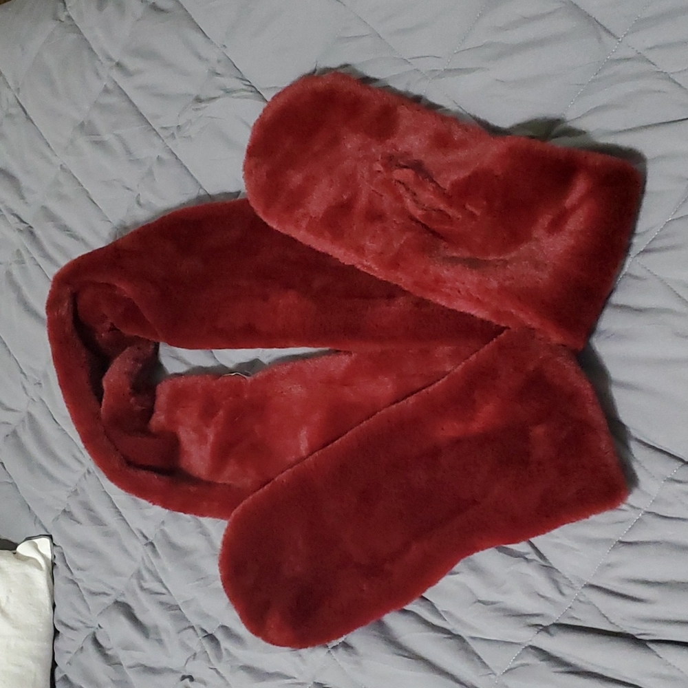 Deep red fuzzy scarf